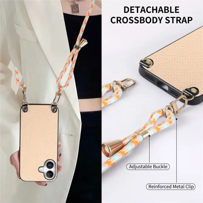 Coque Cordon iPhone 17 Texture Carbone avec Bandoulière Réglable