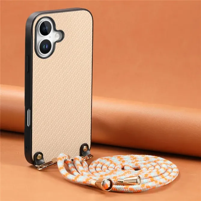 Coque Cordon iPhone 17 Texture Carbone avec Bandoulière Réglable