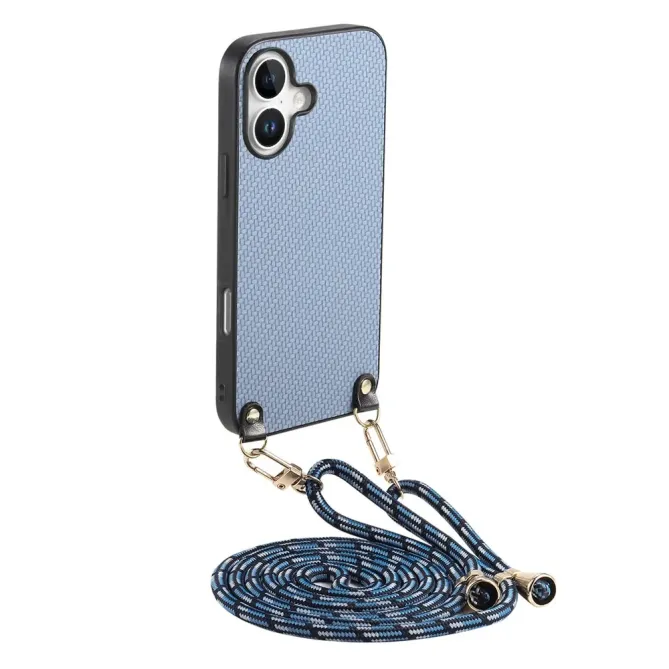 Coque Cordon iPhone 17 Texture Carbone avec Bandoulière Réglable