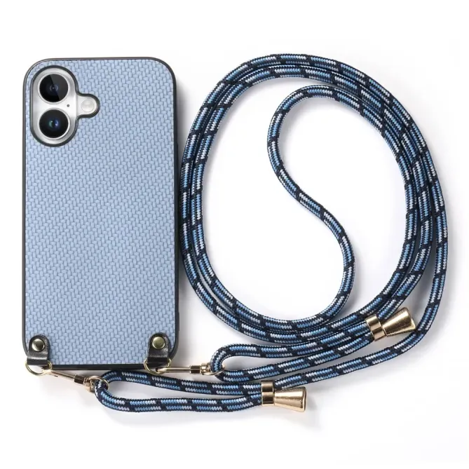 Coque Cordon iPhone 17 Texture Carbone avec Bandoulière Réglable
