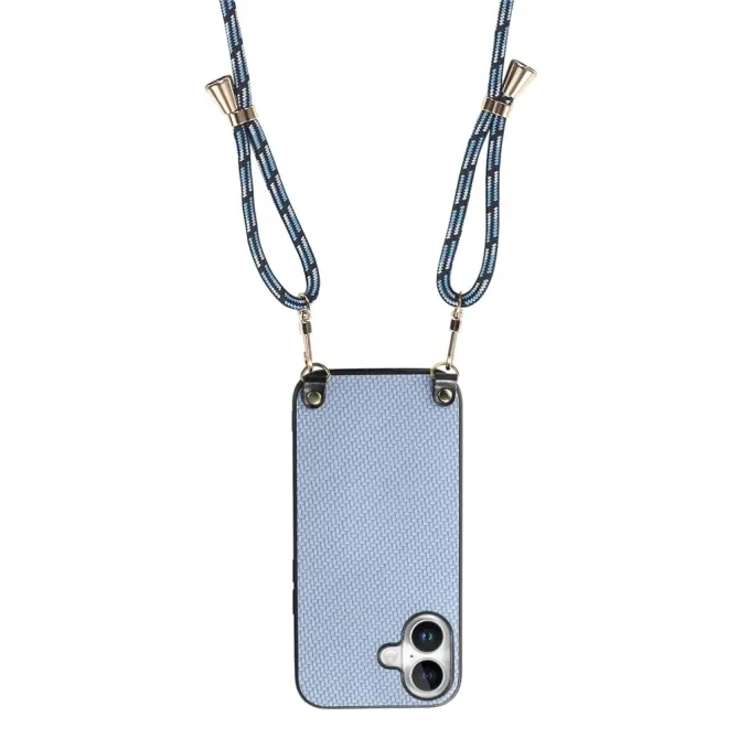 Coque Cordon iPhone 17 Texture Carbone avec Bandoulière Réglable