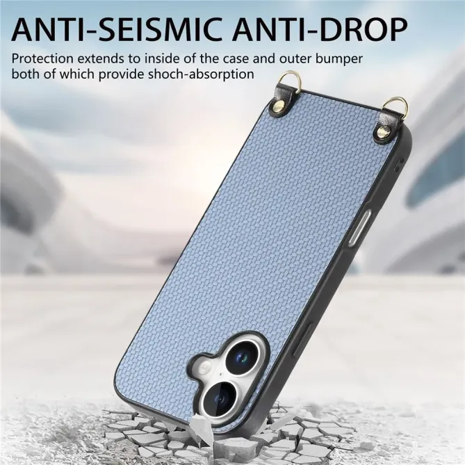 Coque Cordon iPhone 17 Texture Carbone avec Bandoulière Réglable