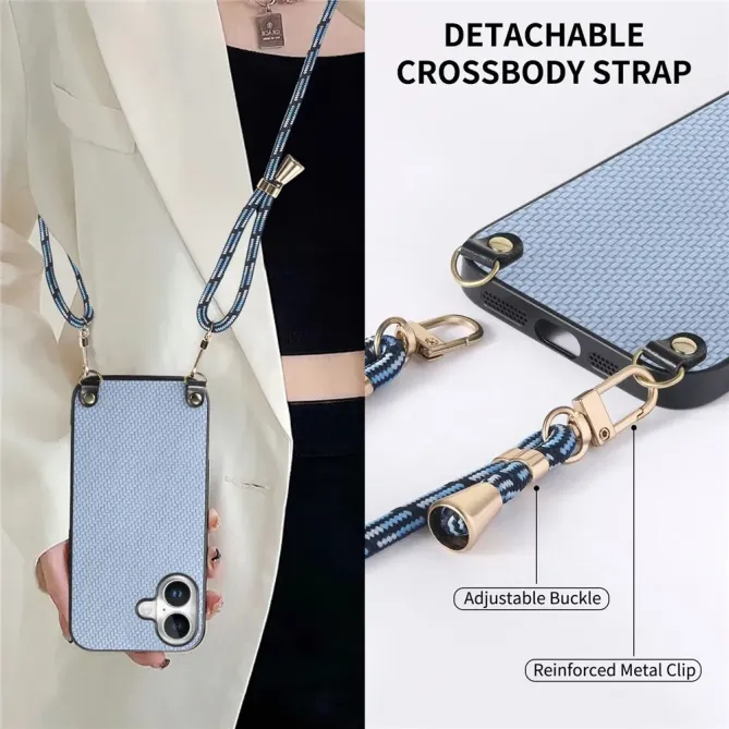 Coque Cordon iPhone 17 Texture Carbone avec Bandoulière Réglable
