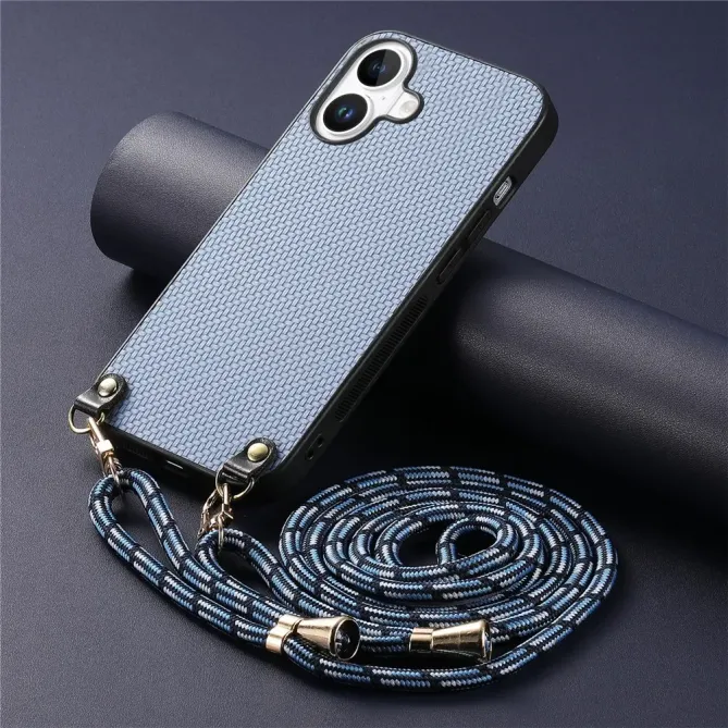 Coque Cordon iPhone 17 Texture Carbone avec Bandoulière Réglable