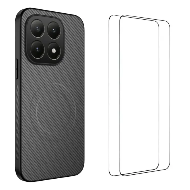 Coque Xiaomi 15T Carbone Magnétique avec 2 Verres Trempés