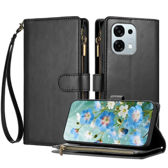 Housse Portefeuille Oppo A6 Pro Grande Capacité avec Poche Zippée