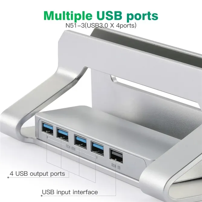 Support vertical ordinateur avec hub USB 4 ports
