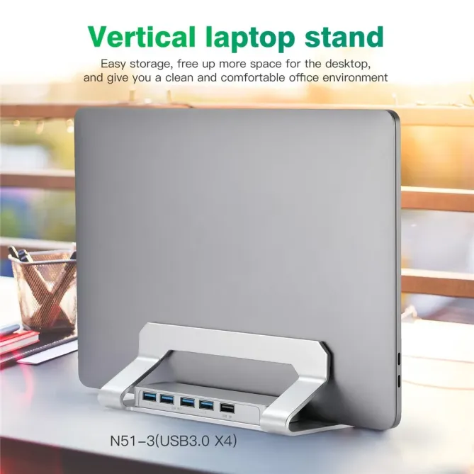 Support vertical ordinateur avec hub USB 4 ports
