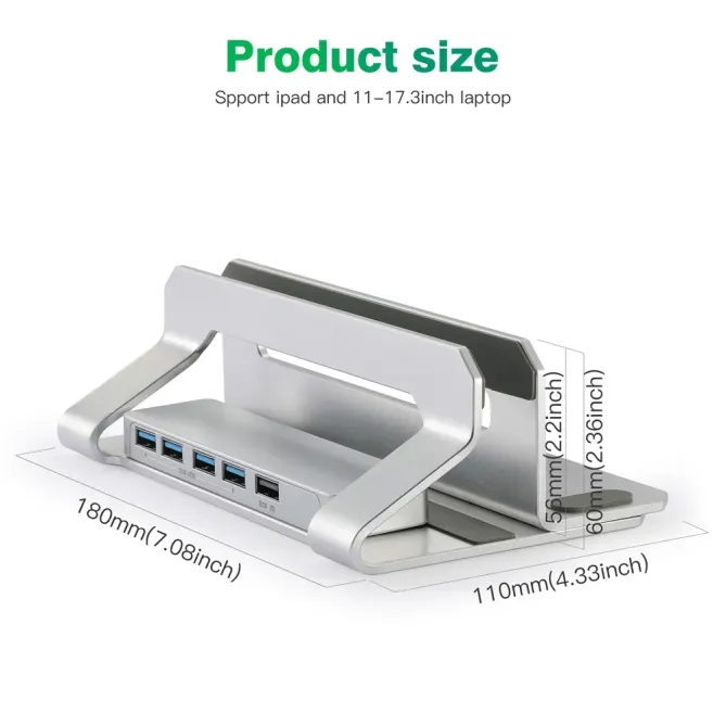 Support vertical ordinateur avec hub USB 4 ports