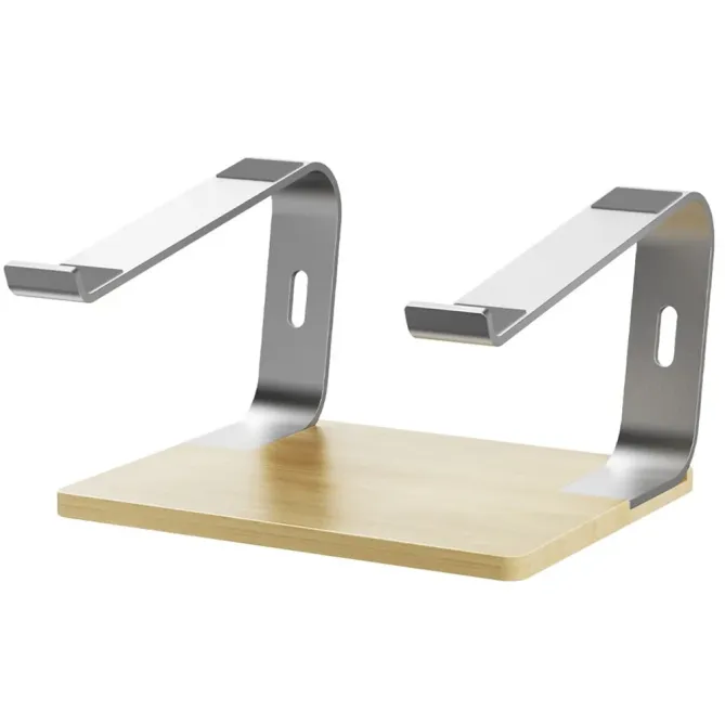Support bureau aluminium/bois base épaisse ordinateur portable