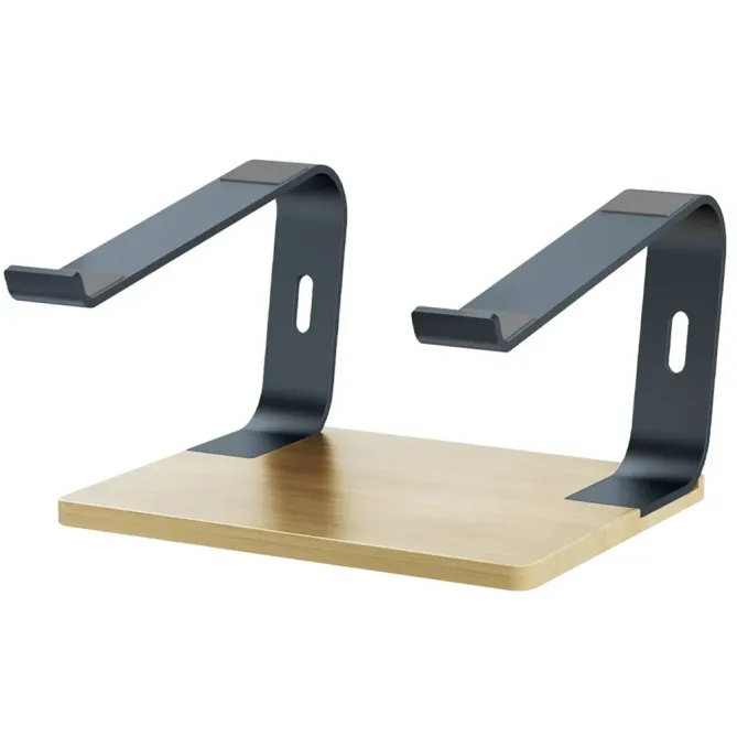 Support bureau aluminium/bois base épaisse ordinateur portable Gris Foncé - photo 7
