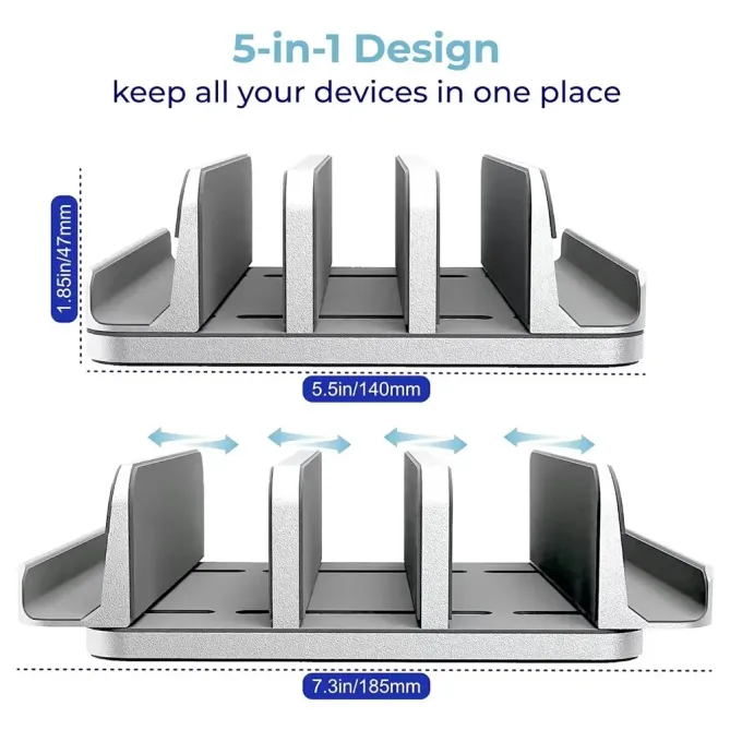 Support vertical ajustable 5 appareils PC portable/tablette/téléphone