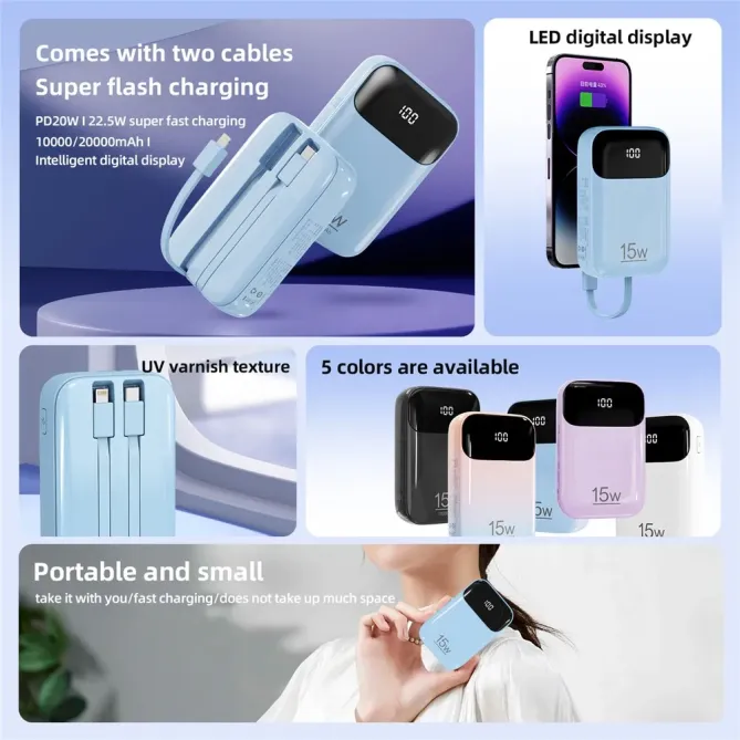 Batterie Externe K0090 20000mAh | Double Câble Intégré et Affichage Di