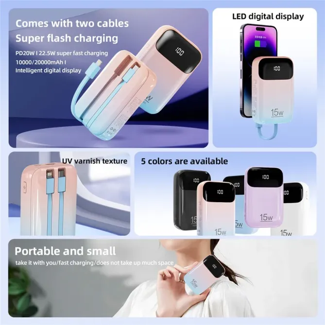 Batterie Externe K0090 20000mAh | Double Câble Intégré et Affichage Di