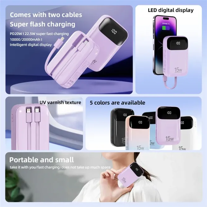 Batterie Externe K0090 20000mAh | Double Câble Intégré et Affichage Di