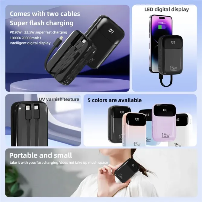 Batterie Externe K0090 20000mAh | Double Câble Intégré et Affichage Di