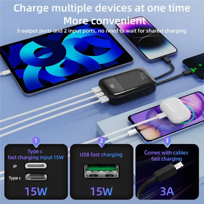 Batterie Externe K0090 20000mAh | Double Câble Intégré et Affichage Di