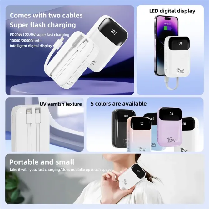 Batterie Externe K0090 20000mAh | Double Câble Intégré et Affichage Di