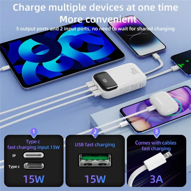 Batterie Externe K0090 20000mAh | Double Câble Intégré et Affichage Di