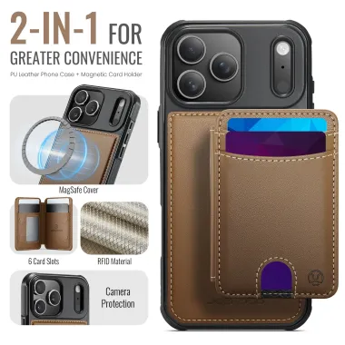 Coque iPhone 17 Pro Max J10 MagSafe Portefeuille Amovible Marron - photo 12