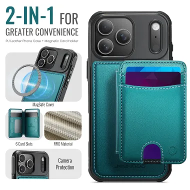 Coque iPhone 17 Pro Max J10 MagSafe Portefeuille Amovible Bleu Paon - photo 32