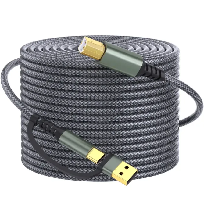 Câble Imprimante 2 en 1 USB/Type-C vers USB-B 2.0 Tressé 2m