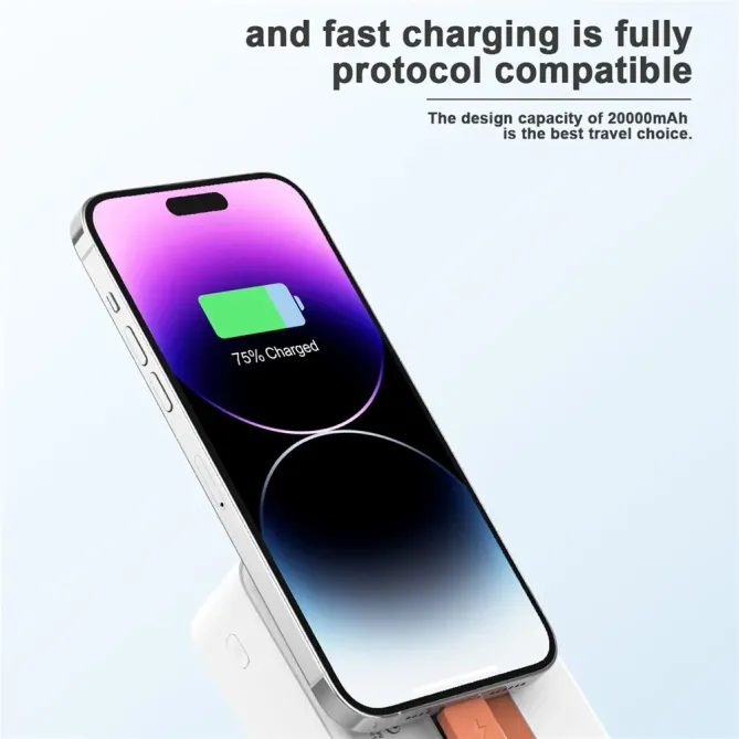 Power Bank LED 20000mAh Intégrée Type-C + iP