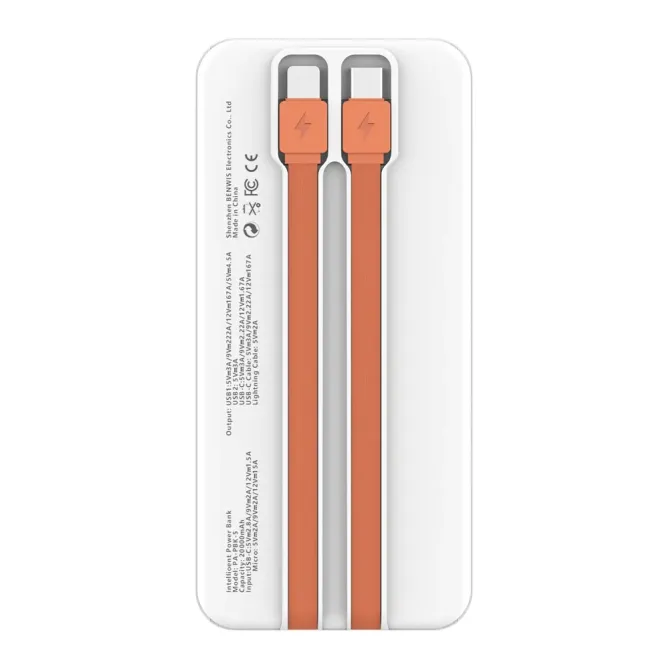 Power Bank LED 20000mAh Intégrée Type-C + iP