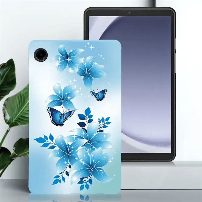 Coque Samsung Galaxy Tab A11 / A9 Papillon Bleu Fleurs Design
