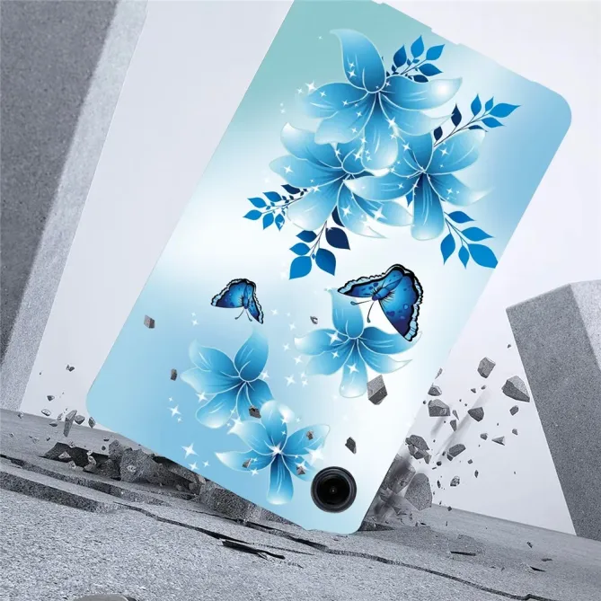Coque Samsung Galaxy Tab A11 / A9 Papillon Bleu Fleurs Design
