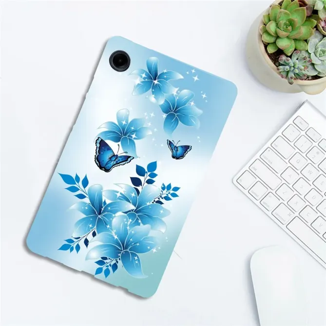 Coque Samsung Galaxy Tab A11 / A9 Papillon Bleu Fleurs Design
