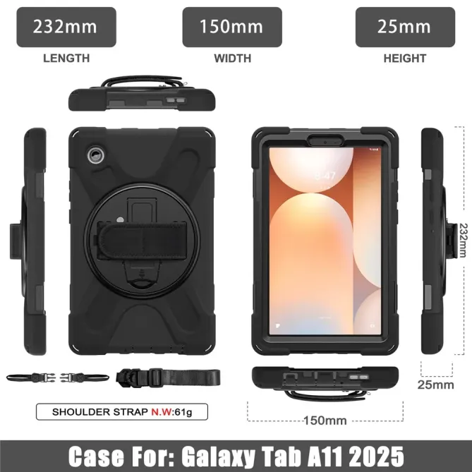 Coque Samsung Galaxy Tab A11 Support 360 degrés Bandoulière Renforcée