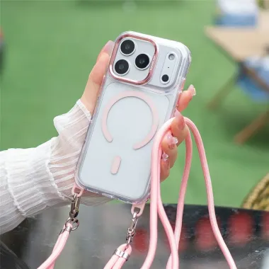 Coque iPhone 17 Pro Max Transparente MagSafe et Cordon Rose - photo 14