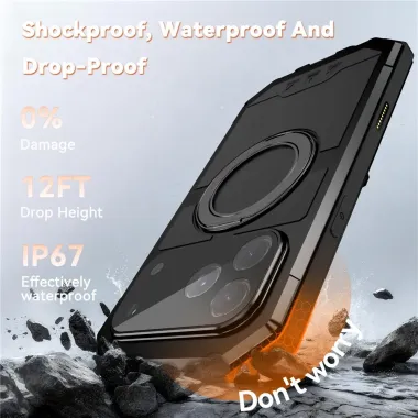 Coque iPhone 17 Pro Max R-JUST Métal MagSafe | Anneau et Verre Trempé