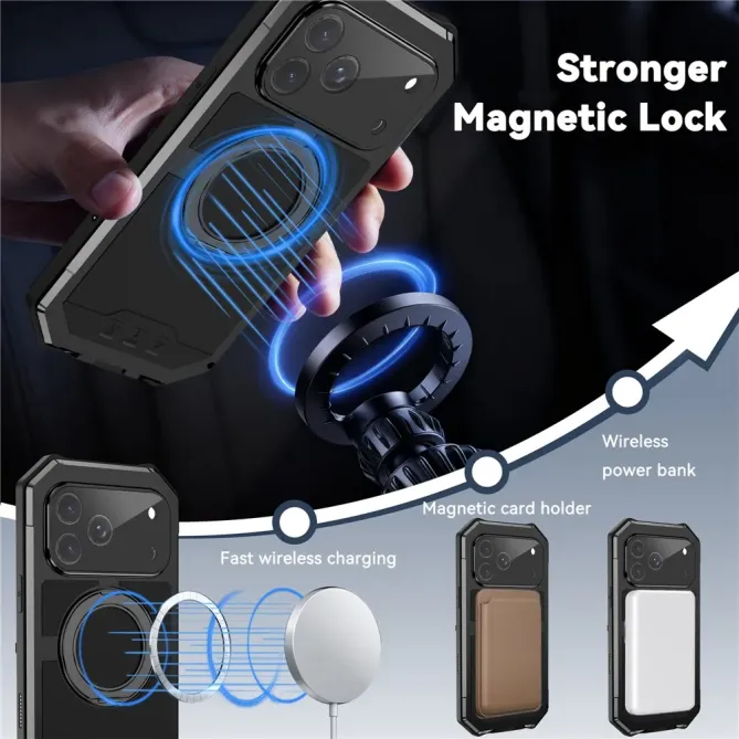Coque iPhone 17 Pro Max R-JUST Métal MagSafe | Anneau et Verre Trempé