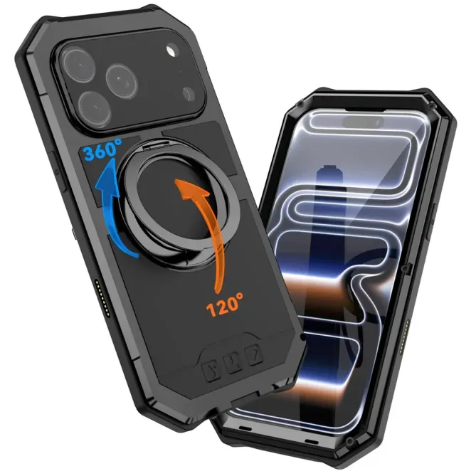 Coque iPhone 17 Pro Max R-JUST Métal MagSafe | Anneau et Verre Trempé