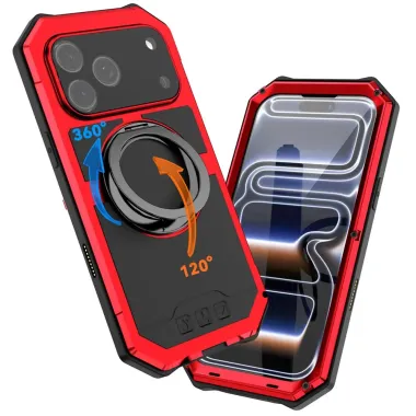 Coque iPhone 17 Pro Max R-JUST Métal MagSafe | Anneau et Verre Trempé Rouge - photo 10