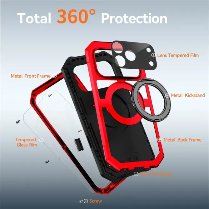 Coque iPhone 17 Pro Max R-JUST Métal MagSafe | Anneau et Verre Trempé