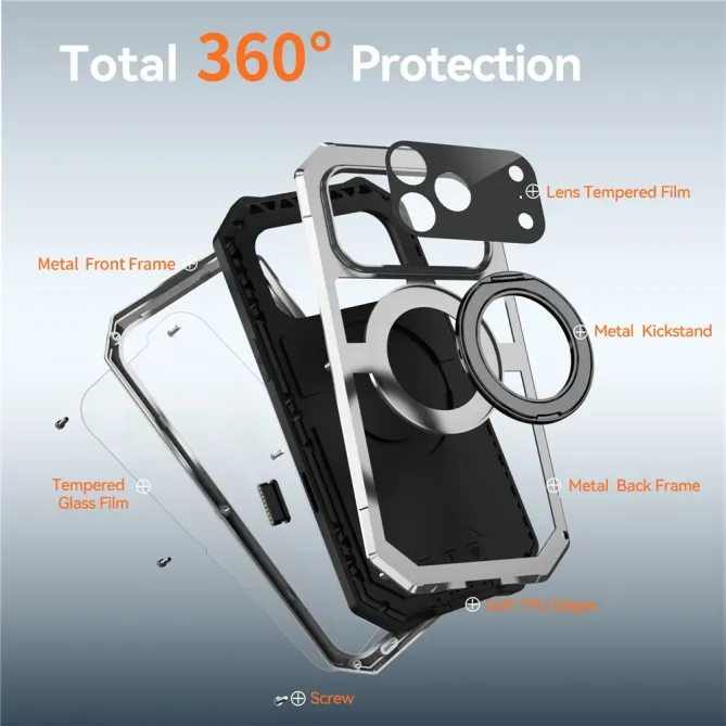 Coque iPhone 17 Pro Max R-JUST Métal MagSafe | Anneau et Verre Trempé