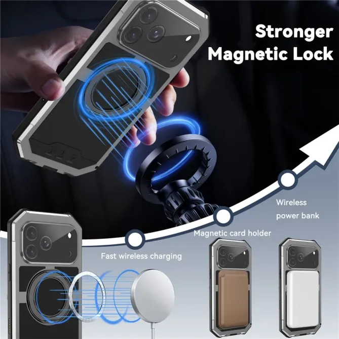 Coque iPhone 17 Pro Max R-JUST Métal MagSafe | Anneau et Verre Trempé