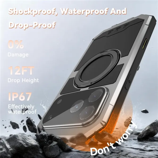 Coque iPhone 17 Pro Max R-JUST Métal MagSafe | Anneau et Verre Trempé