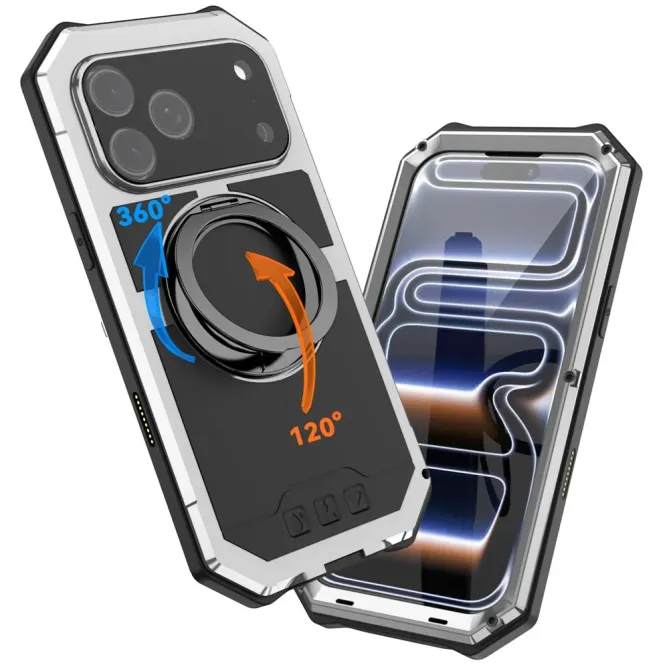Coque iPhone 17 Pro Max R-JUST Métal MagSafe | Anneau et Verre Trempé