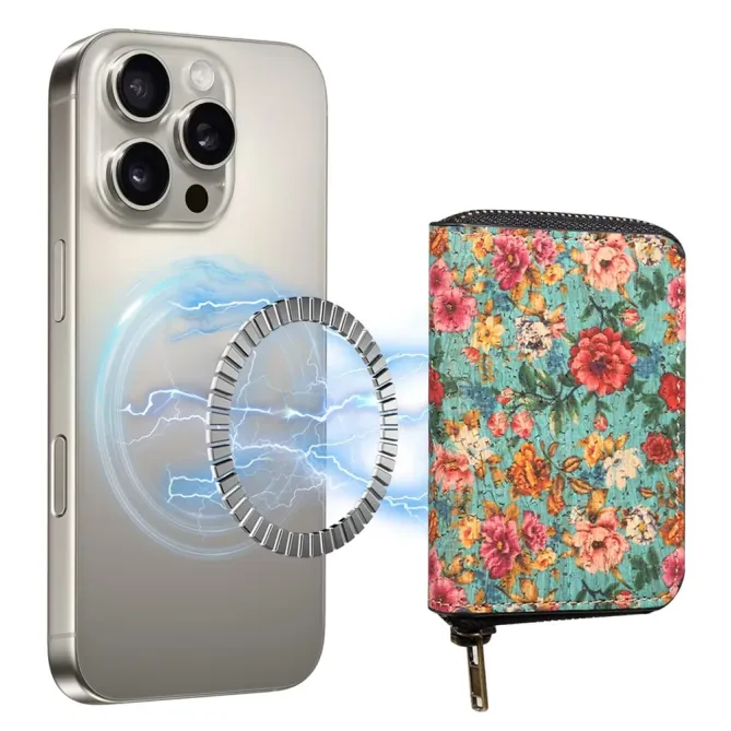 Portefeuille Fleuri MagSafe Bleu | Bloom Zip