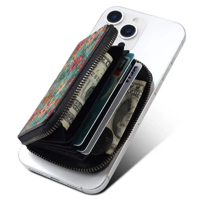 Portefeuille Fleuri MagSafe Bleu | Bloom Zip