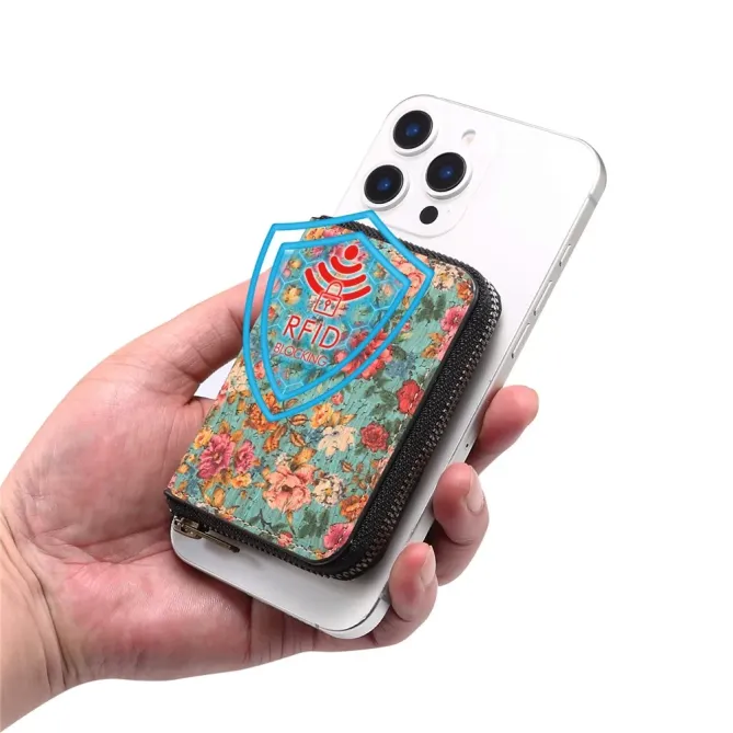 Portefeuille Fleuri MagSafe Bleu | Bloom Zip