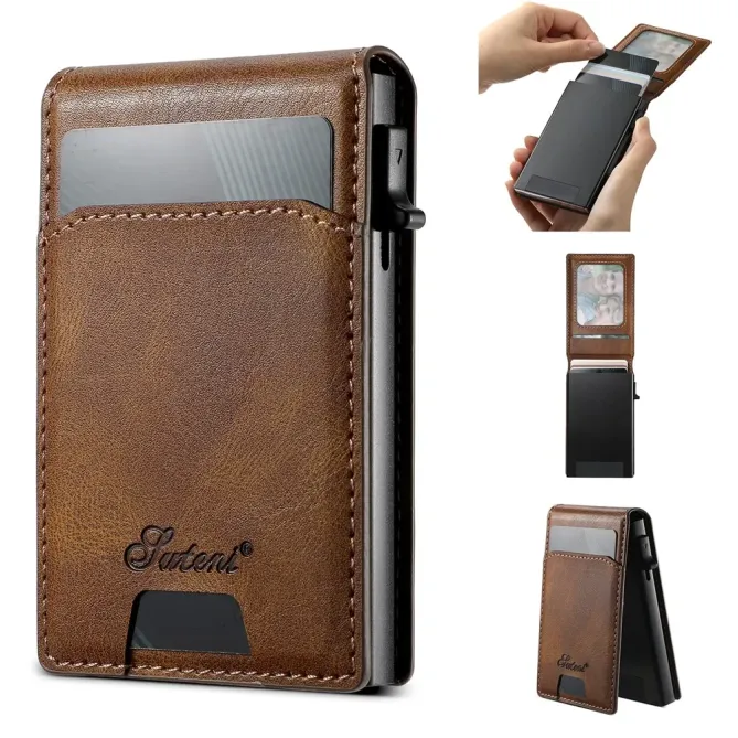 Porte-cartes Magnétique Effet Cuir Ciré SUTENI | 8 Cartes