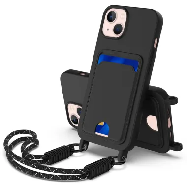 Coque avec Mini Cordon iPhone 14 Silicone et Porte-carte
