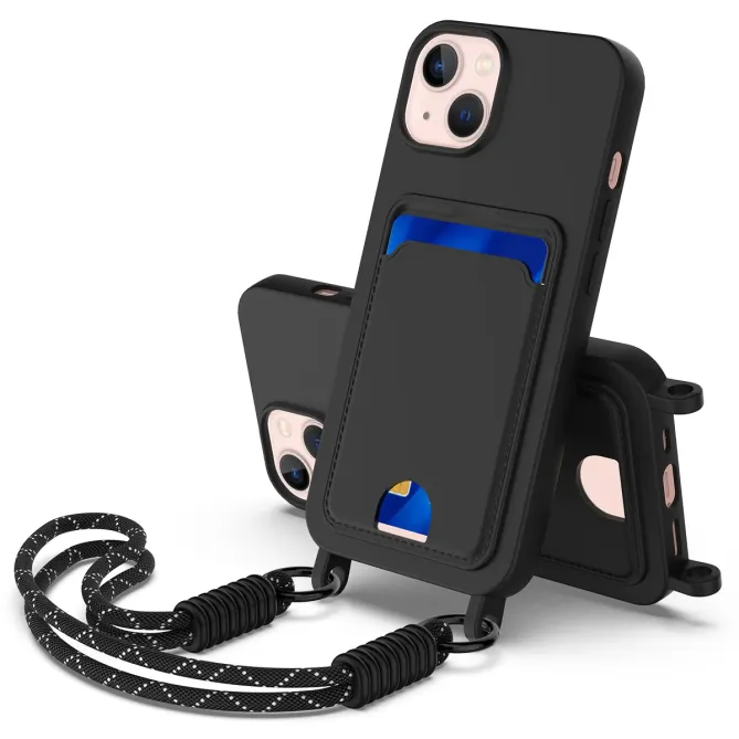 Coque avec Mini Cordon iPhone 14 Silicone et Porte-carte