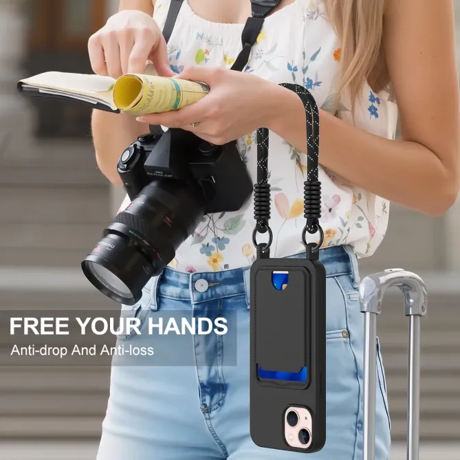 Coque avec Mini Cordon iPhone 14 Silicone et Porte-carte