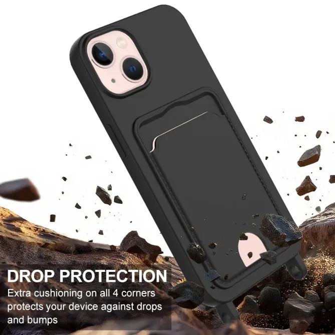 Coque avec Mini Cordon iPhone 14 Silicone et Porte-carte